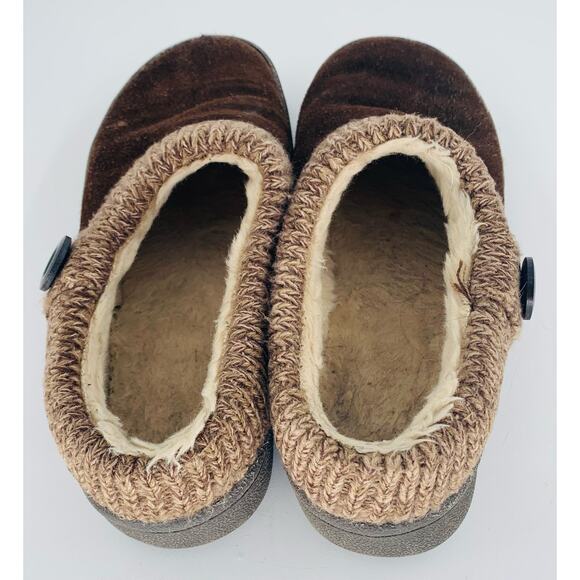 Womens Shoes Size 9 Flats Brown Slippers Leather Clogs Sweater Collar Button - Picture 3 of 10